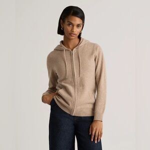 NWT Quince Mongolian Cashmere Full-Zip Hoodie in Oatmeal, Size XS